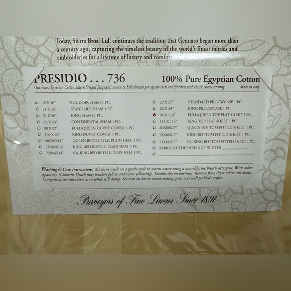 SFERRA Italy Presidio 736 Queen Flat & Fitted Sheet Cotton Sateen Striped Gold - Picture 3 of 4